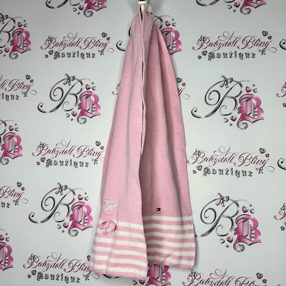 Tommy Hilfiger scarf scarves knit striped candy Pink and White Stripes bow 🎀